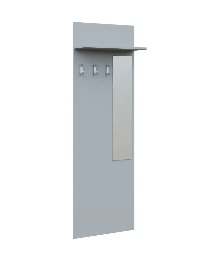 VN - 04 stěna věšáková 600x220x1800 mm, zrcadlo, 3-háček Laura, šedá